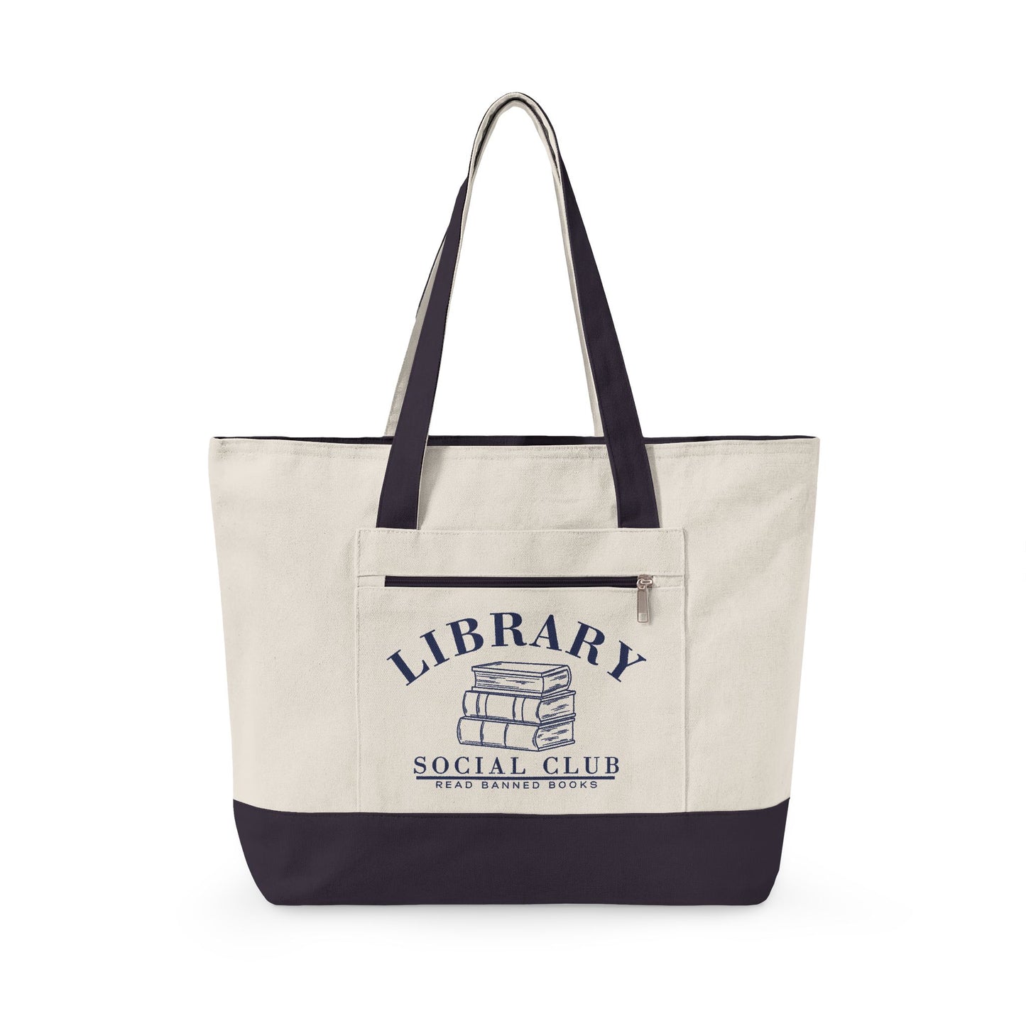 Read Banned Books, Library Social Club Canvas Tote Bag, Zippered Book Lover Gift for Readers, Librarians, Teachers, Personalize it!