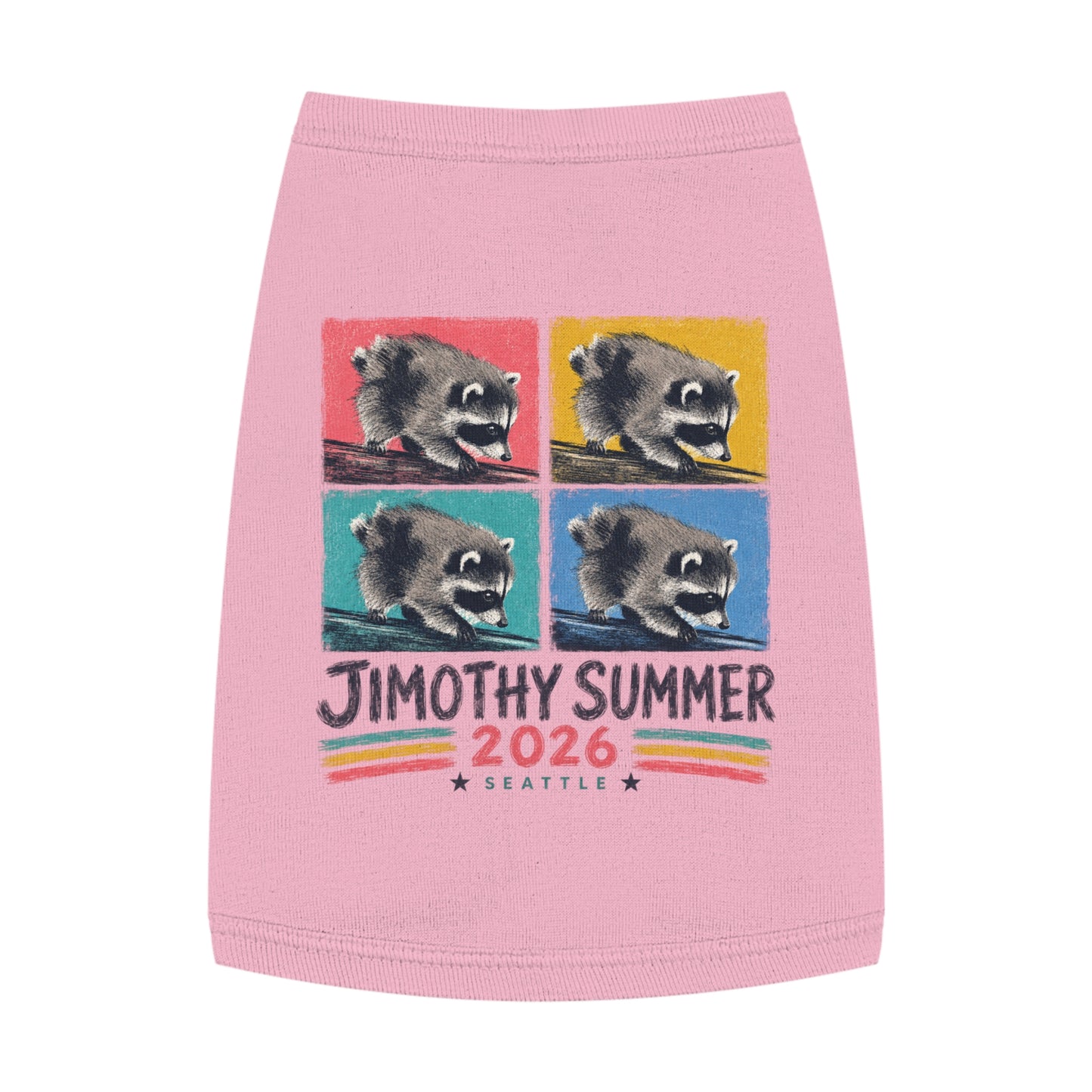 Jimothy Summer 2026 Pet Shirt, Seattle Raccoon Dog Tee, Funny Summer Pet Shirt, Retro Pop Art Cat & Dog Shirt, PNW Pet Apparel