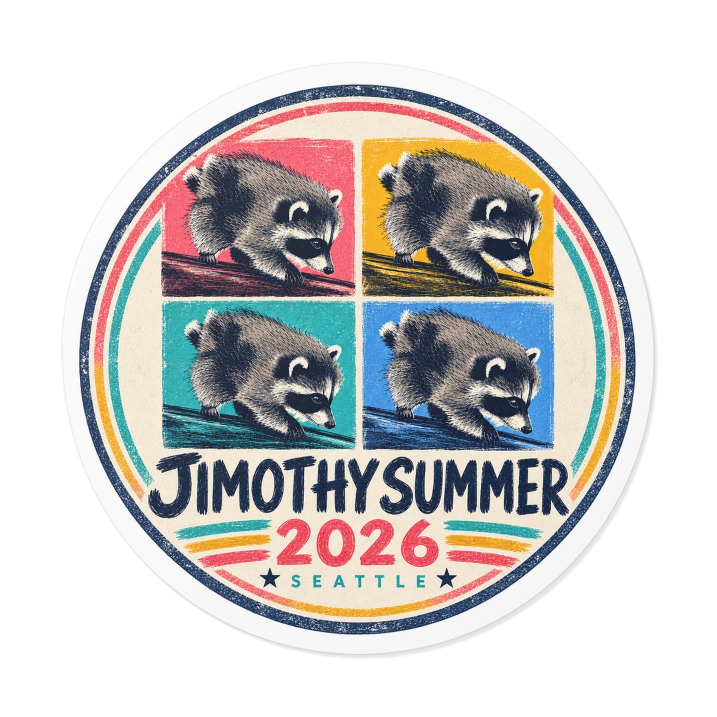 Jimothy Summer 2026 Sticker, Seattle Raccoon Sticker, Funny Seattle Sticker, Cute Raccoon Decal, Pacific Northwest Sticker