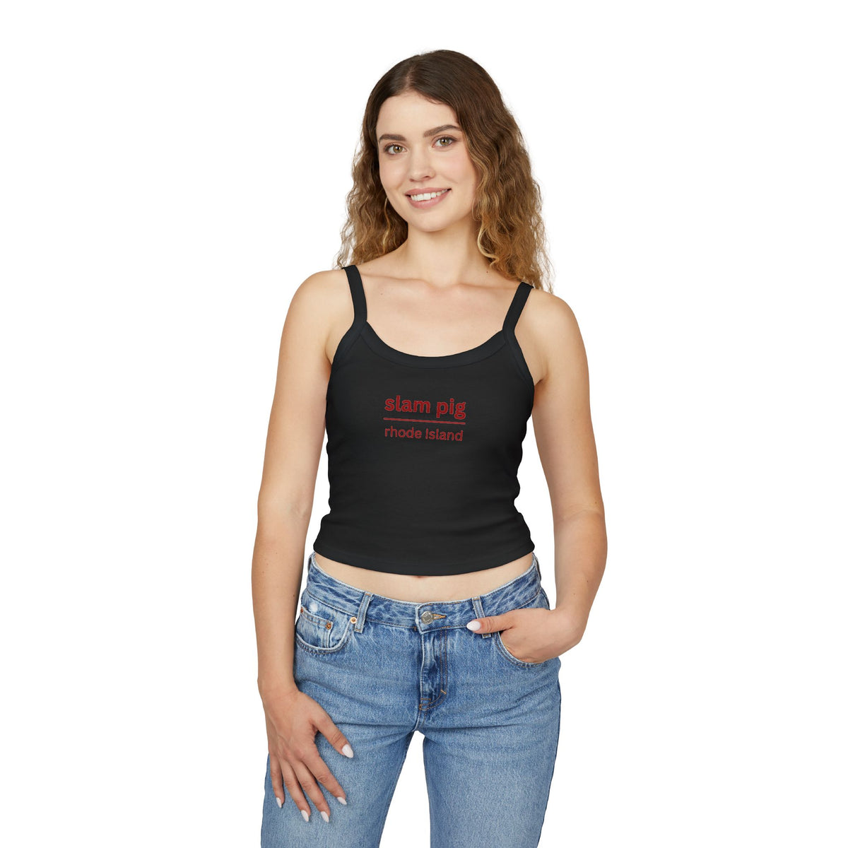 Slam Pig Rhode Island Y2K Baby Tee | Ironic Reality TV Slogan Crop Top | Trendy Red Text Graphic Tee