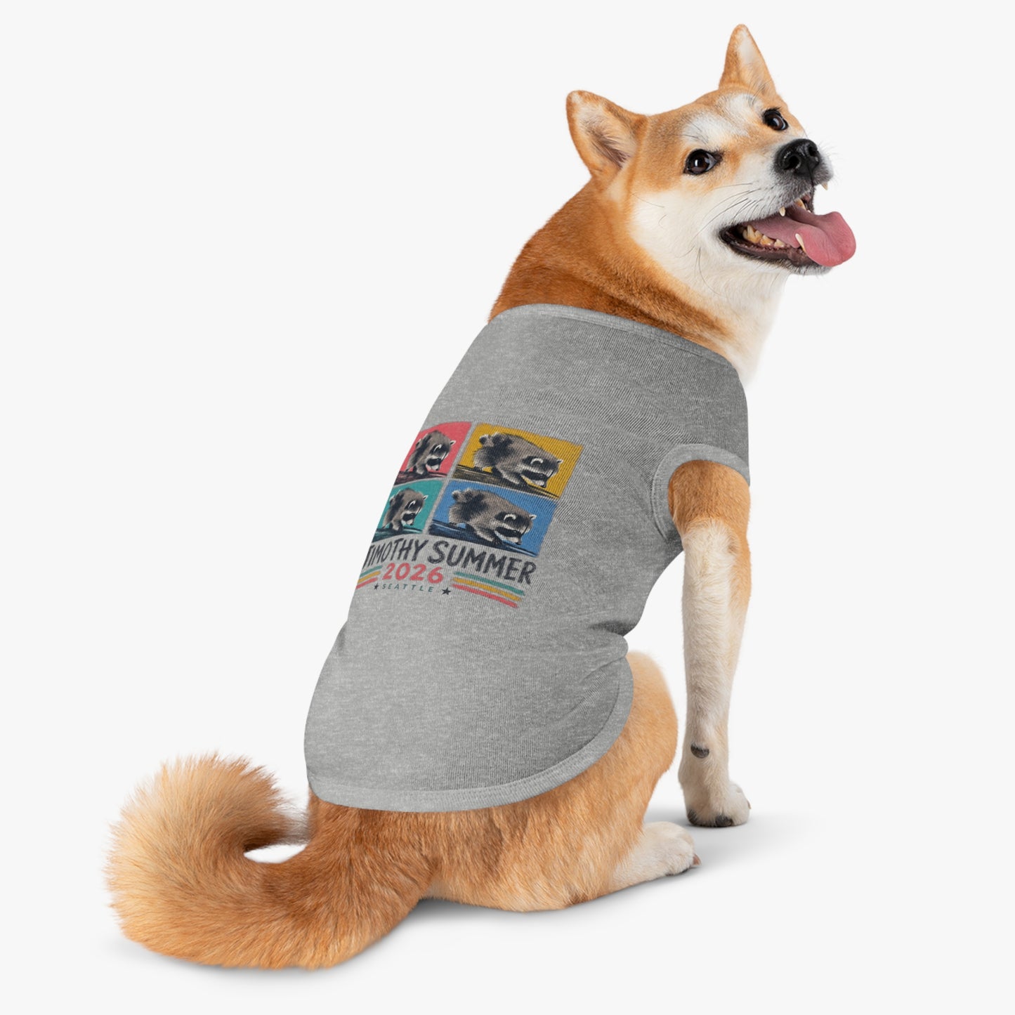 Jimothy Summer 2026 Pet Shirt, Seattle Raccoon Dog Tee, Funny Summer Pet Shirt, Retro Pop Art Cat & Dog Shirt, PNW Pet Apparel