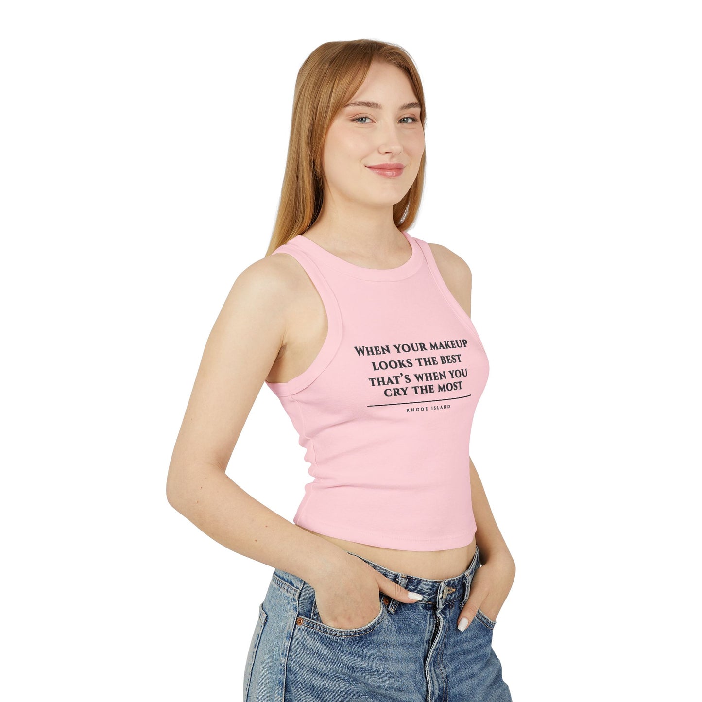 Rhode Island When Your Makeup Looks The Same Tank Top | White Ribbed Racerback Cropped Tank RHORI