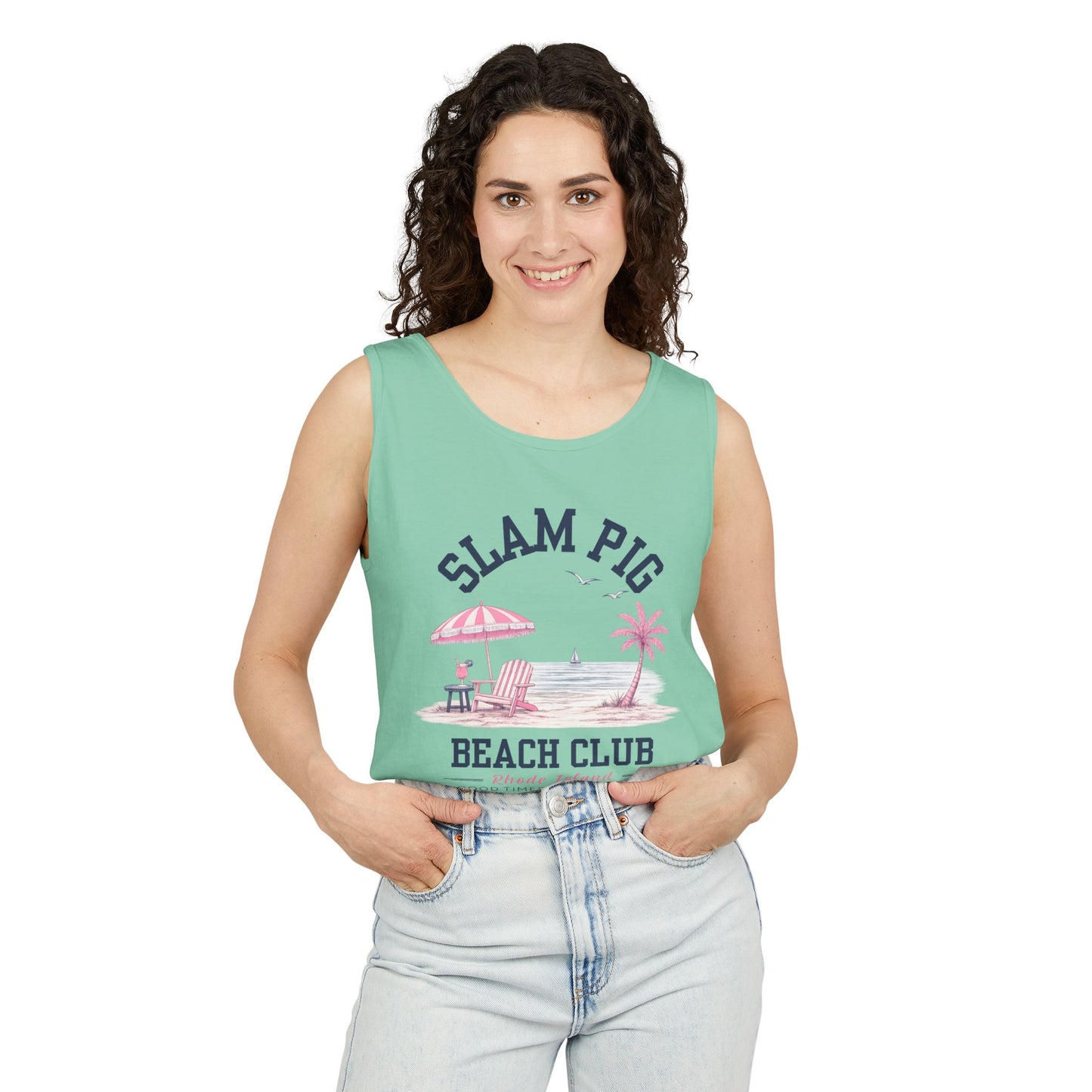 Slam Pig Beach Club Shirt, Rhode Island Beach Tee, Coastal Vacation Shirt, Preppy Summer Graphic Tee, Nautical Ocean Shirt