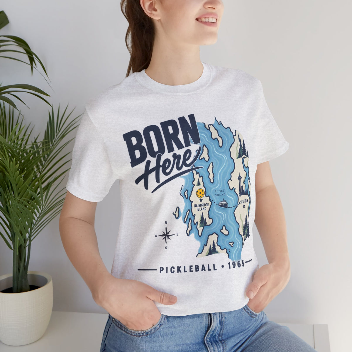 Born Here Bainbridge Island Pickleball 1965 Unisex Tee
