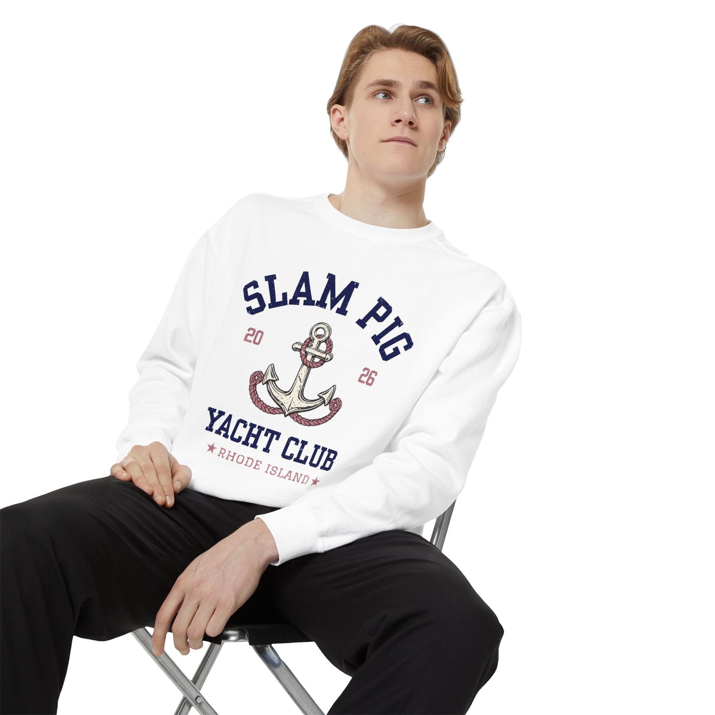 Slam Pig Yacht Club Sweatshirt, Rhode Island RHORI, Coastal Crewneck, Nautical Sweatshirt, Beach Gift