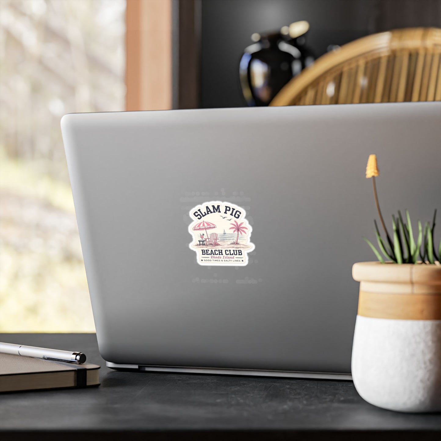 Slam Pig Beach Club Sticker, Rhode Island Beach Sticker, Coastal Preppy Decal, Pink Navy Summer Sticker, Yacht Club Vibes, RHORI