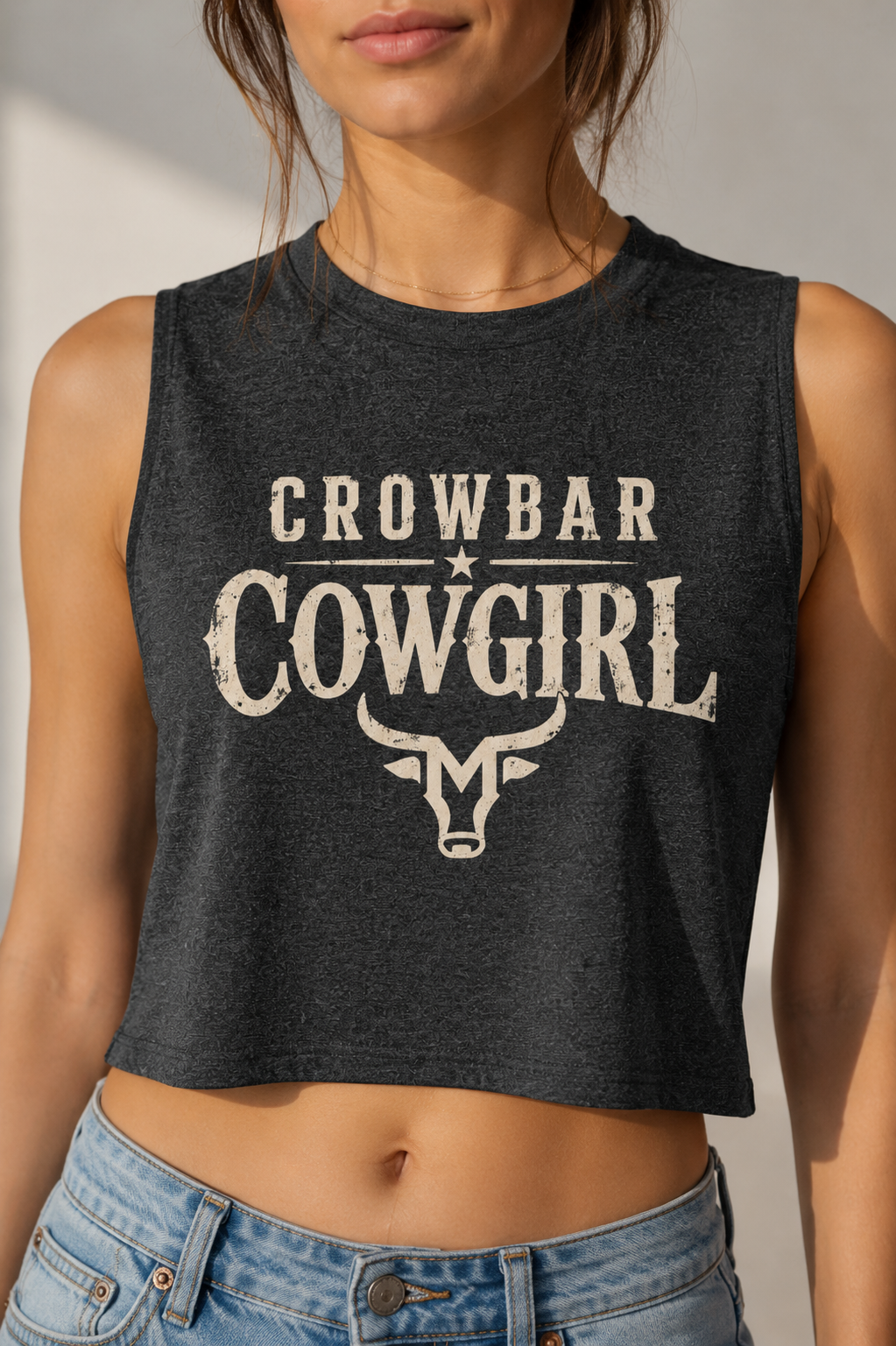 Crowbar Cowgirl Crop Top, Western Graphic Tank, Country Girl Style, Rodeo Fashion, Bella Canvas 6682