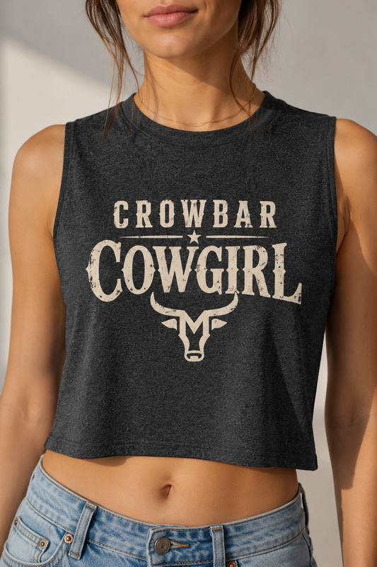 Crowbar Cowgirl Crop Top, Western Graphic Tank, Country Girl Style, Rodeo Fashion, Bella Canvas 6682