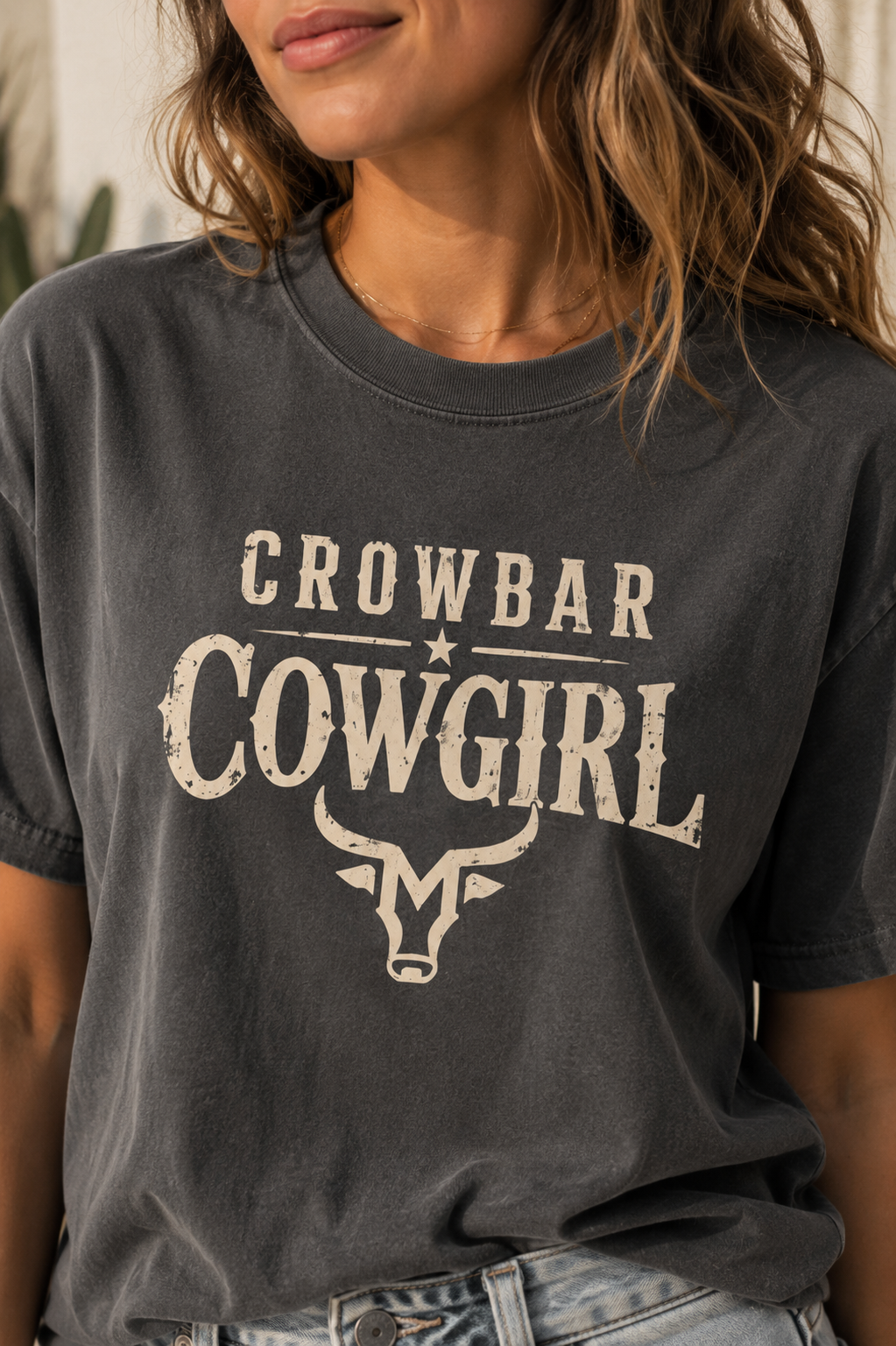 Crowbar Cowgirl T-shirt | Western Bull Skull Graphic | Missouri Bravo Show