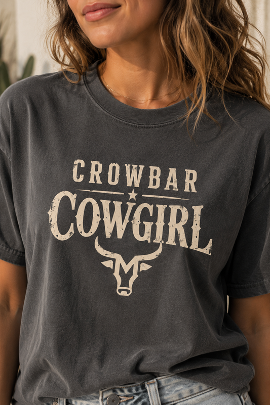 Crowbar Cowgirl T-shirt | Western Bull Skull Graphic | Missouri Bravo Show