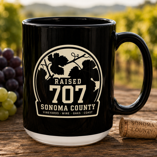 Raised in Sonoma County Coffee Mug, 11oz or 15oz Wine Country Mug, California Vineyard Gift, Wine Lover Gift
