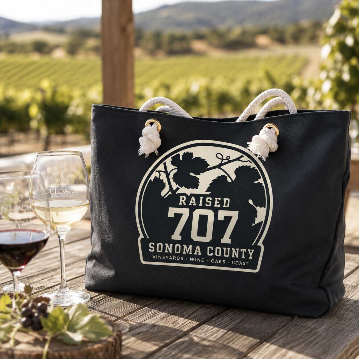 Raised in Sonoma County Tote Bag, Wine Country Gift, Vineyard Tote, California Wine Lover Gift, Local Pride