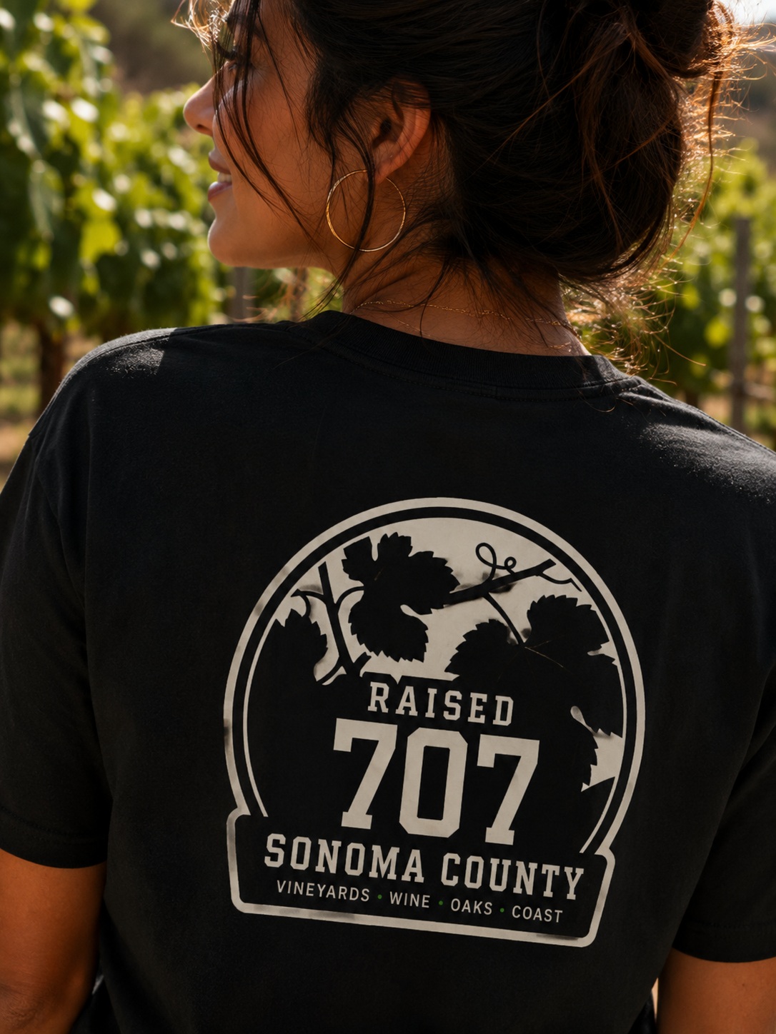 Raised in Sonoma County T-Shirt | Napa Wine Country Tee | 707 Vineyard Graphic Shirt | California Wine Lover Gift | Heldsburg Tee