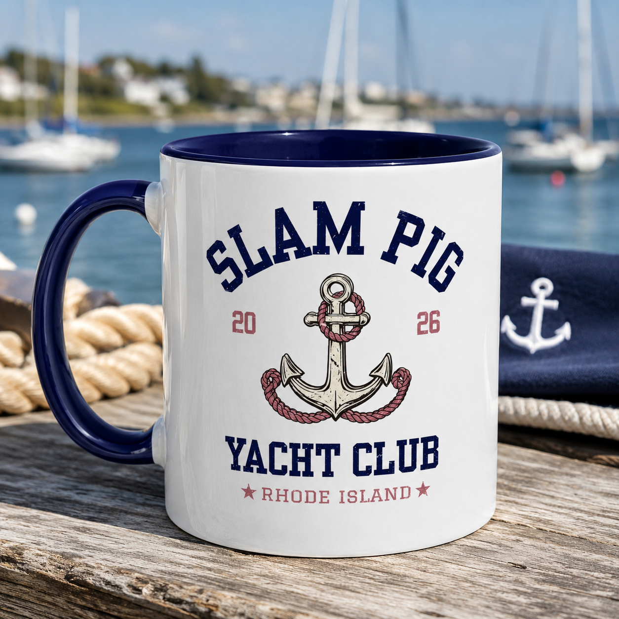 Slam Pig Yacht Club Mug | Rhode Island Coffee Mug | Nautical Sailing Mug | Coastal Boat Lover Gift | Preppy Beach Club Mug | Ceramic Cup