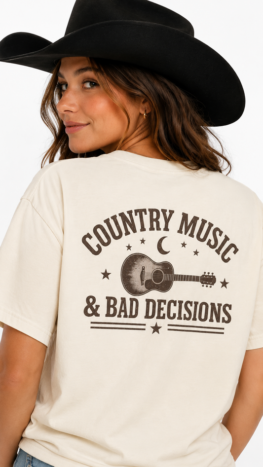 Country Music & Bad Decisions Shirt, Vintage Western Tee, Country Concert Shirt, Comfort Colors 1717 Unisex T-Shirt