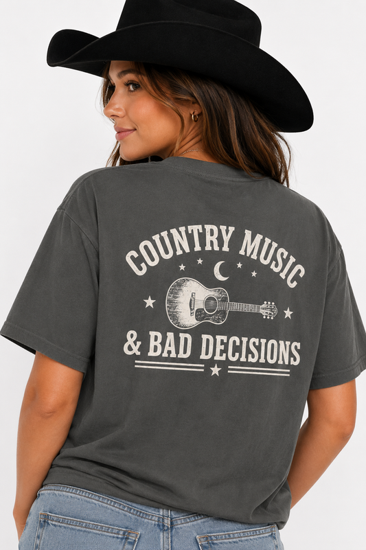 Country Music & Bad Decisions Shirt, Vintage Western Tee, Country Concert Shirt, Comfort Colors 1717 Unisex T-Shirt