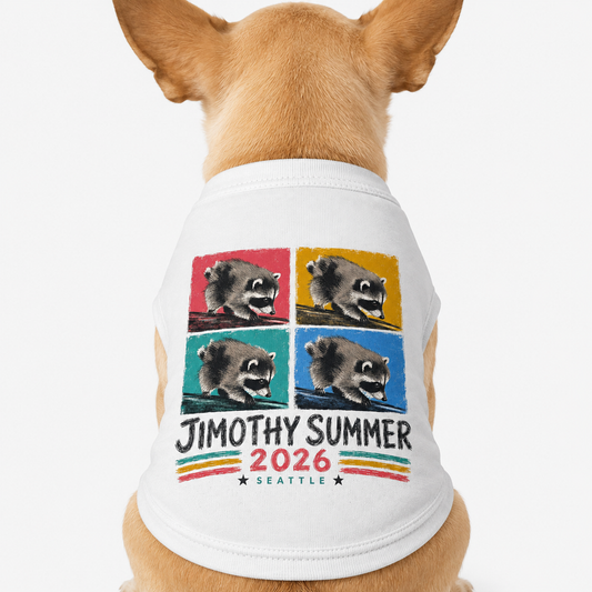 Jimothy Summer 2026 Pet Shirt, Seattle Raccoon Dog Tee, Funny Summer Pet Shirt, Retro Pop Art Cat & Dog Shirt, PNW Pet Apparel