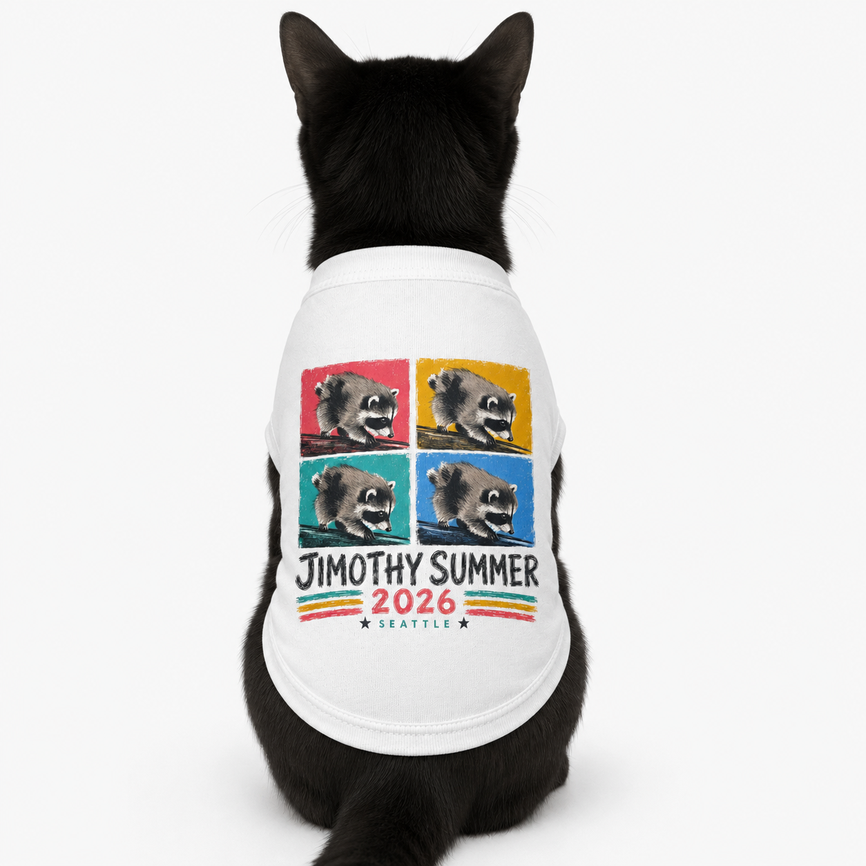 Jimothy Summer 2026 Pet Shirt, Seattle Raccoon Dog Tee, Funny Summer Pet Shirt, Retro Pop Art Cat & Dog Shirt, PNW Pet Apparel