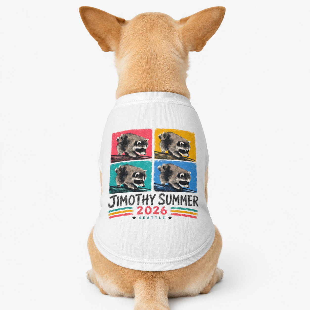 Jimothy Summer 2026 Pet Shirt, Seattle Raccoon Dog Tee, Funny Summer Pet Shirt, Retro Pop Art Cat & Dog Shirt, PNW Pet Apparel