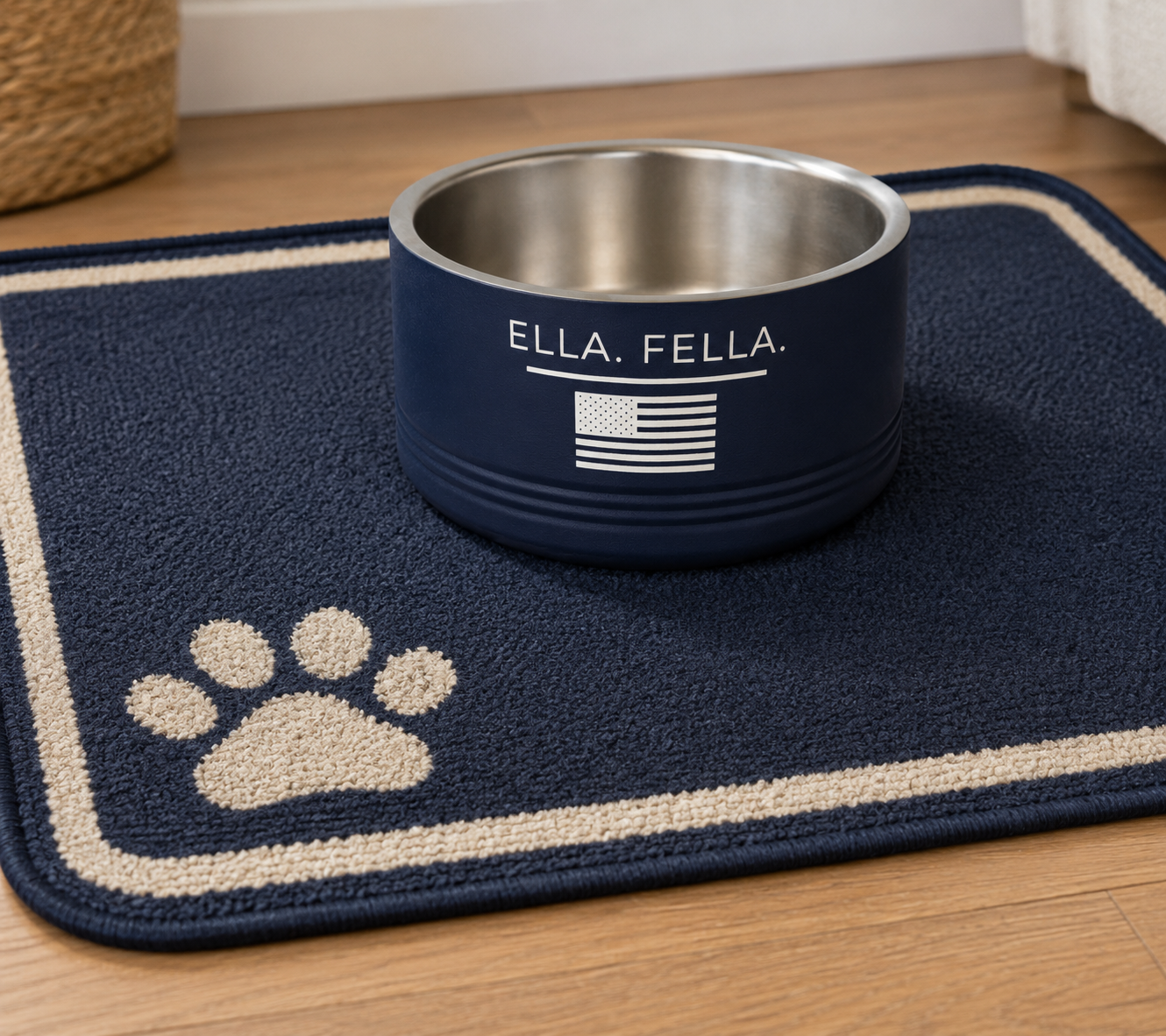 Ella Fella Americana Flag Pet Bowl | Personalized Stainless Steel Dog Bowl | Custom Pet Bowl | Dog Lover Gift