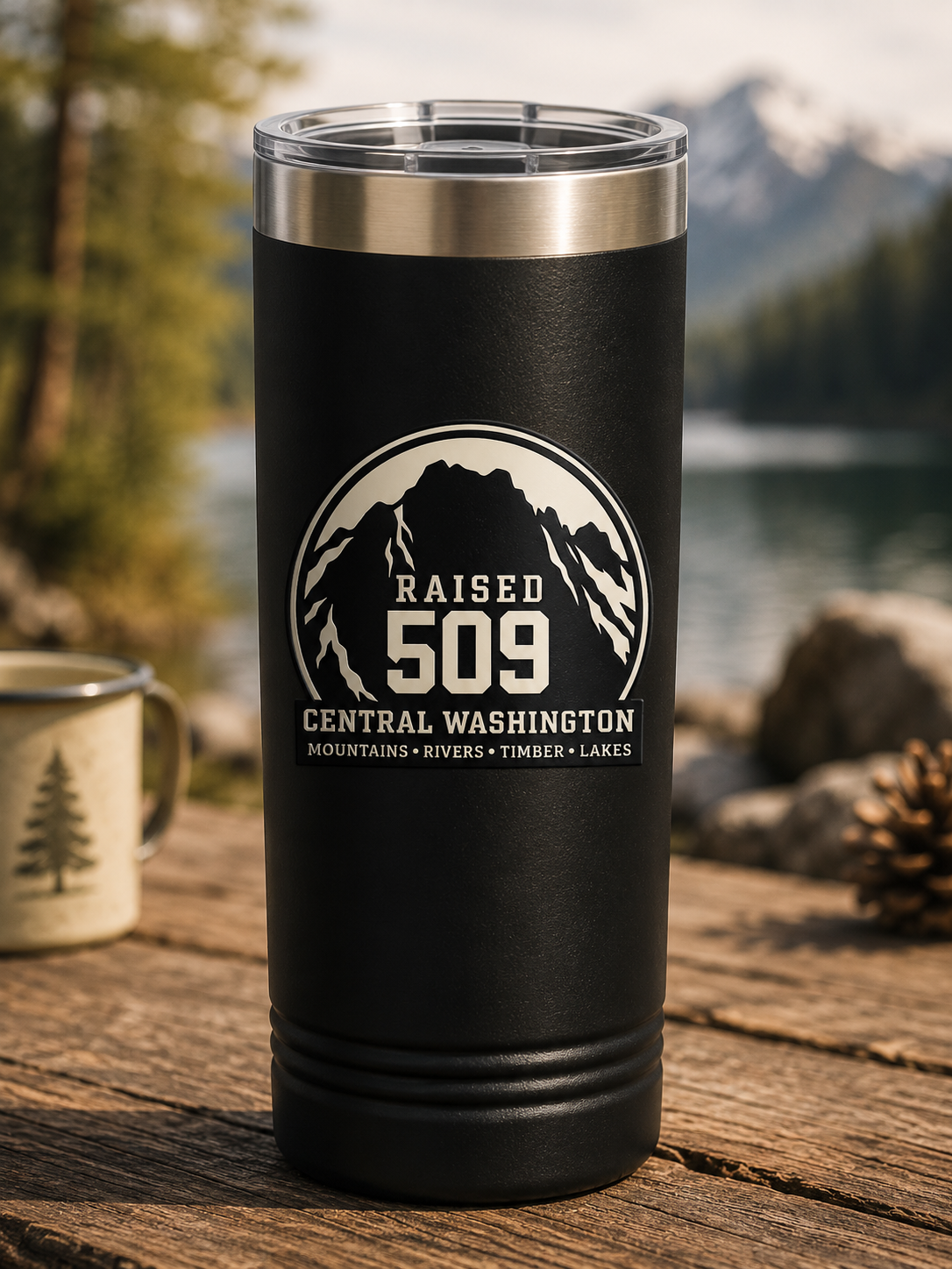 Raised 509 Polar Camel 22oz Skinny Tumbler | Washington Area Code Travel Mug | Mountain Insulated Coffee Cup | Eastside Gift