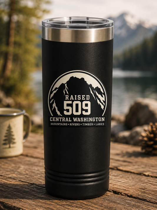 Raised 509 Polar Camel 22oz Skinny Tumbler | Washington Area Code Travel Mug | Mountain Insulated Coffee Cup | Eastside Gift