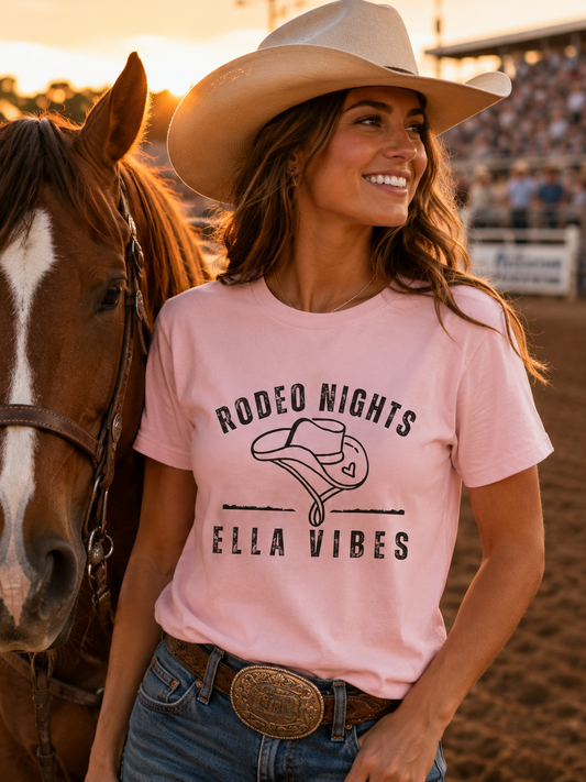 Rodeo Nights Ella Vibes Shirt, Pink Cowgirl Tee, Western Graphic Shirt, Country Concert Tee, Cowboy Hat Shirt, Rodeo Tee