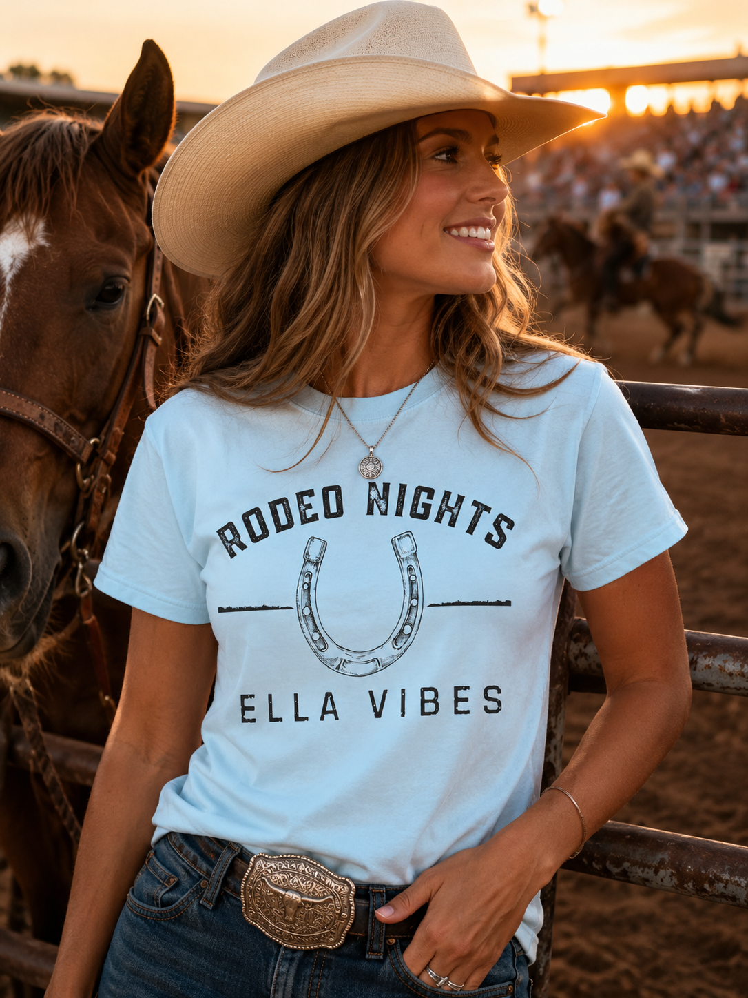 Rodeo Nights Ella Vibes Shirt, Western Cowgirl Tee, Country Concert Shirt, Horseshoe Graphic Tee, Cowboy Rodeo Shirt