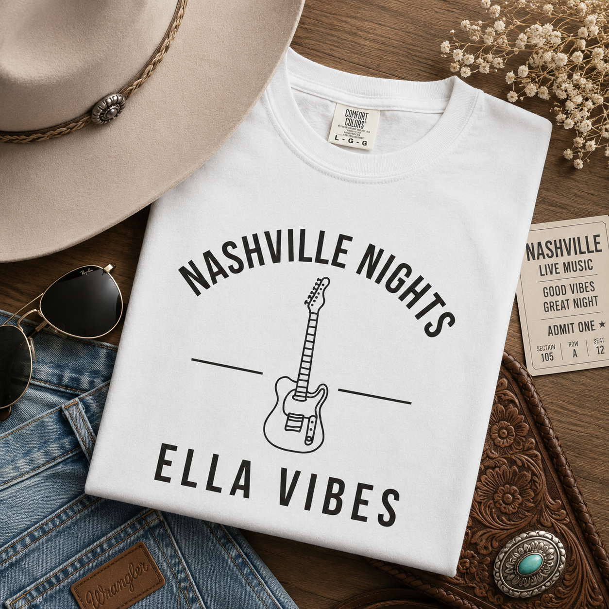 Nashville Nights Ella Vibes T-shirt | Electric Guitar Country Music Tee