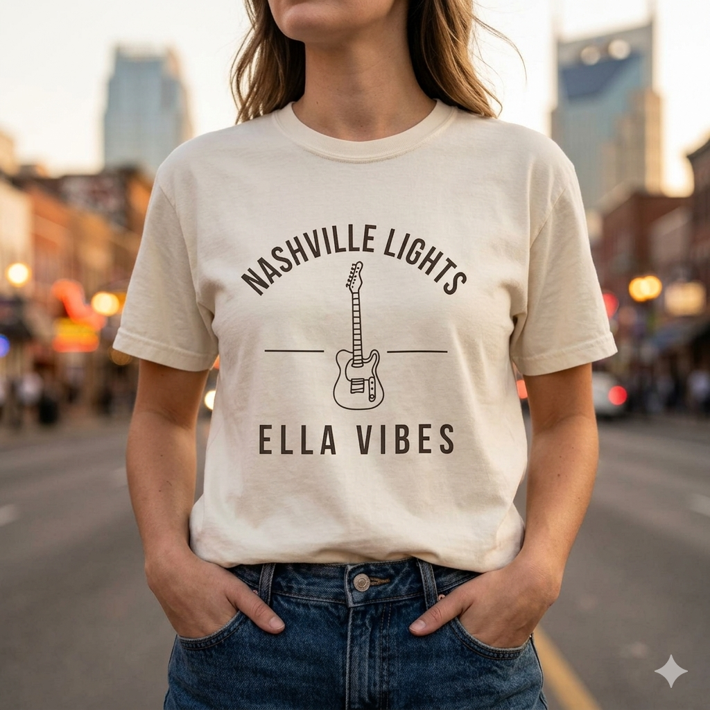 Nashville Lights Ella Vibes T-shirt | Electric Guitar Country Music Tee