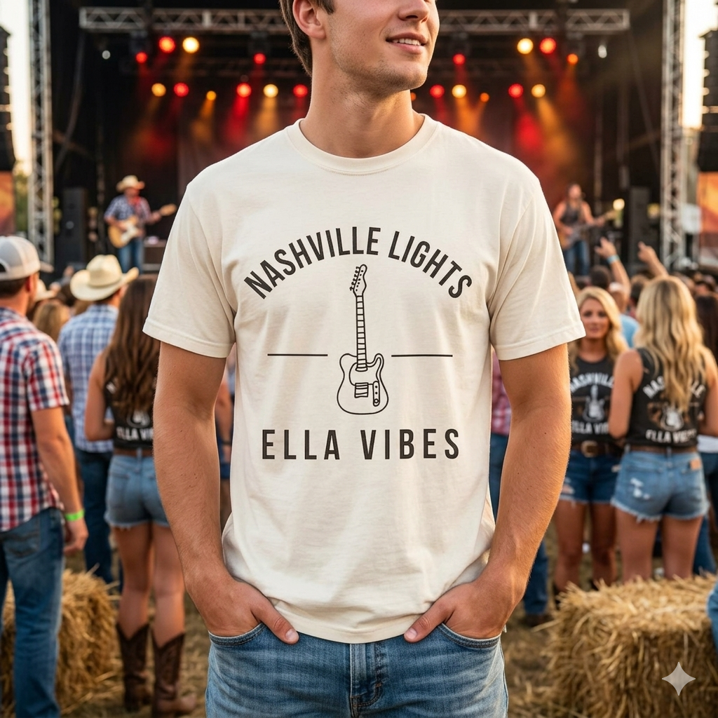 Nashville Lights Ella Vibes T-shirt | Electric Guitar Country Music Tee
