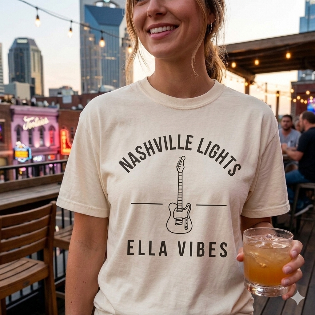 Nashville Lights Ella Vibes T-shirt | Electric Guitar Country Music Tee