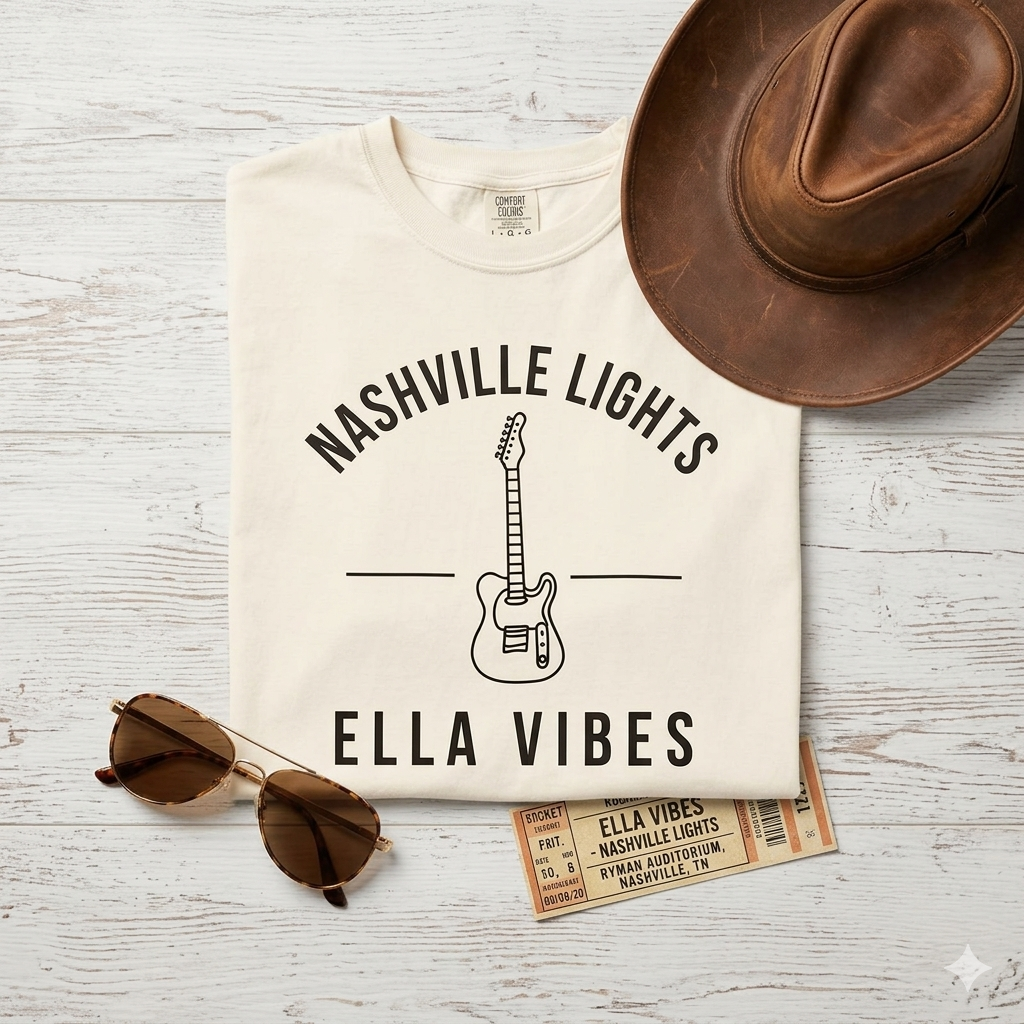 Nashville Lights Ella Vibes T-shirt | Electric Guitar Country Music Tee