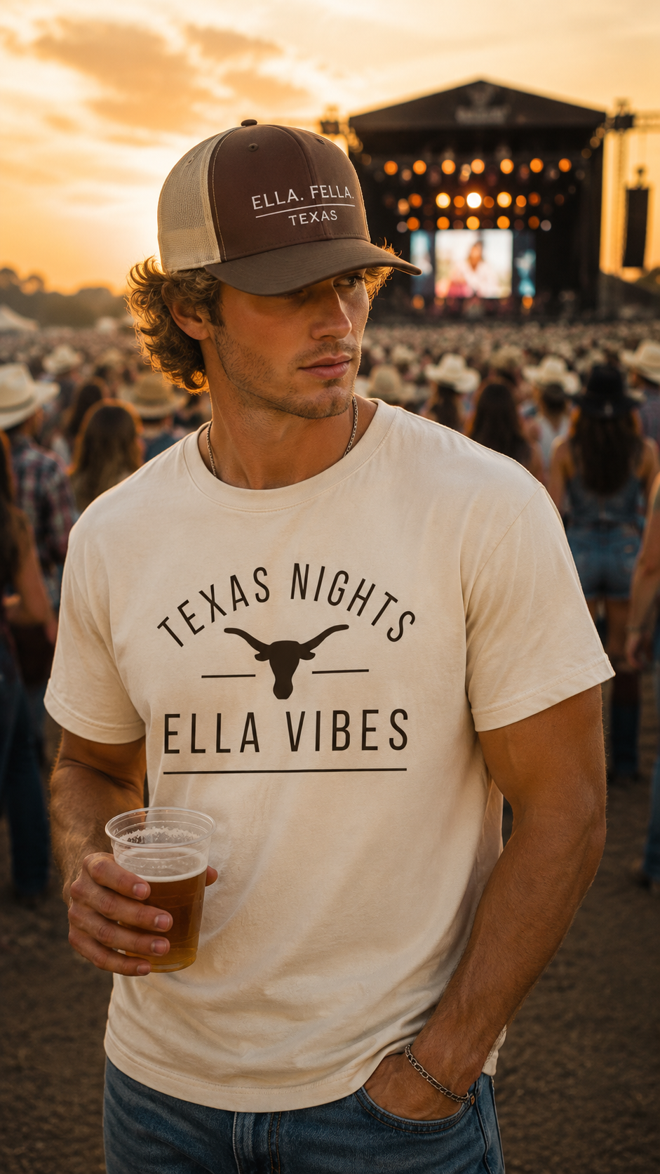 Texas Nights Ella Vibes Shirt Country Concert Western Cowgirl Cowboy Graphic Tee