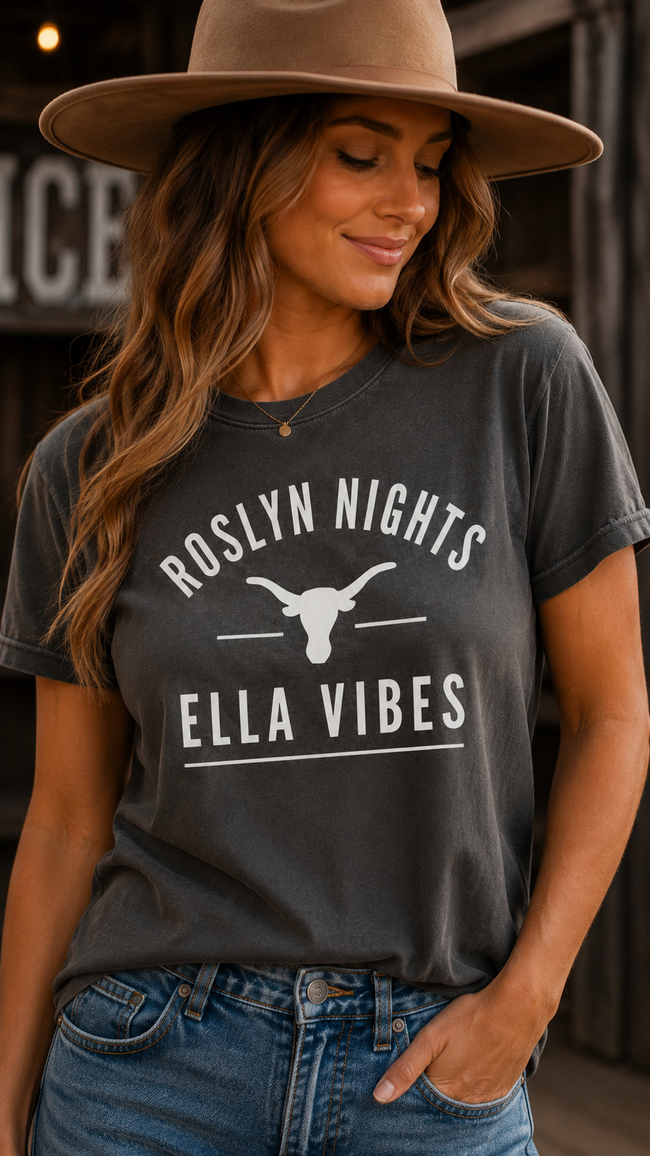 Roslyn Nights Ella Vibes T-Shirt | Unisex | Longhorn Skull Graphic | Rodeo Tee | Country Concerts