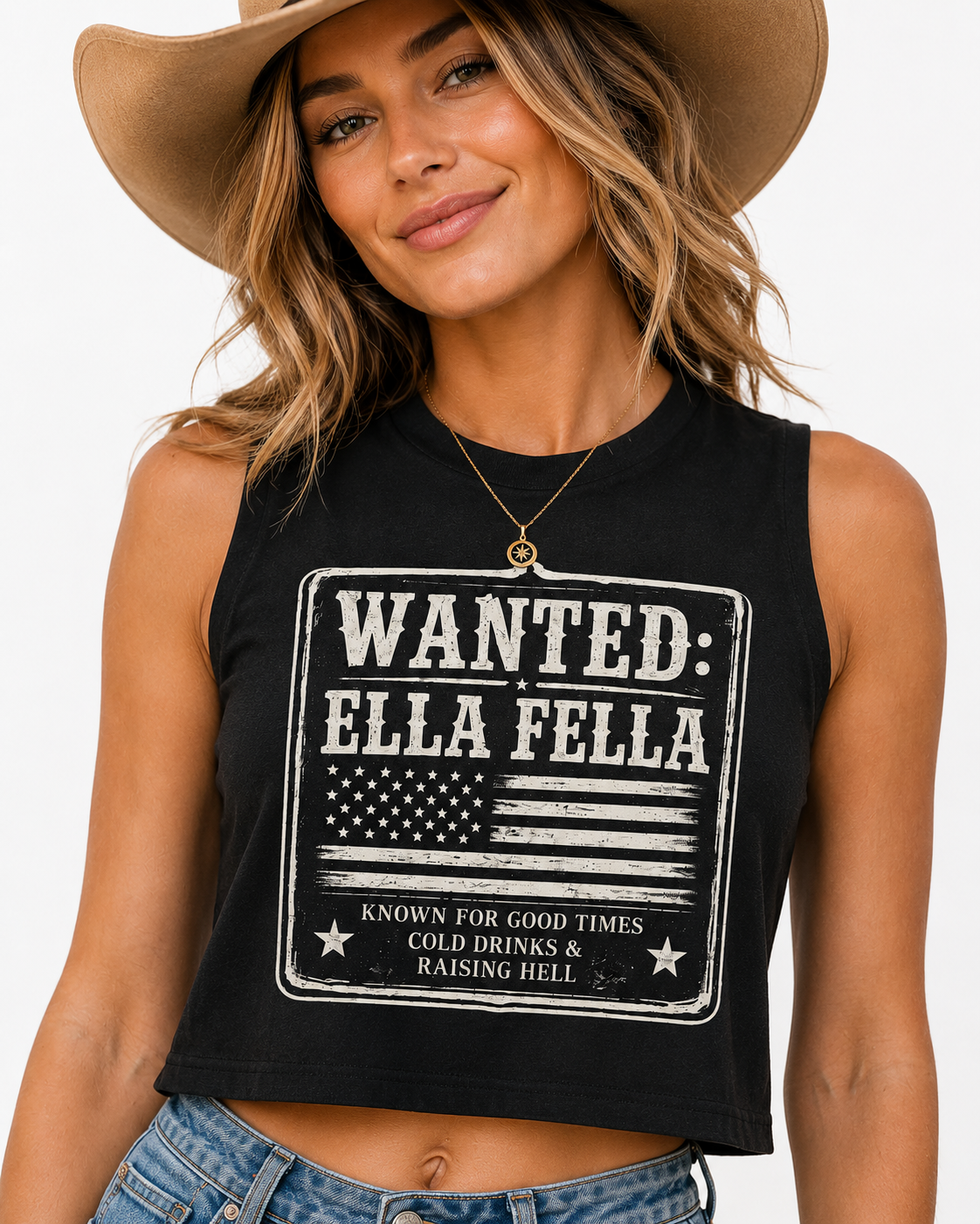 Wanted Ella Fella Crop Tank Top, Country Concert Shirt, Western Graphic Tee, Cowgirl Outfit, Rodeo Shirt, Nashville Festival Top