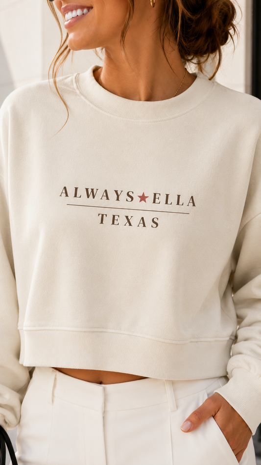 Always Ella Texas Cropped Sweatshirt | Women's Western Boutique Sweatshirt | Country Concert Outfit