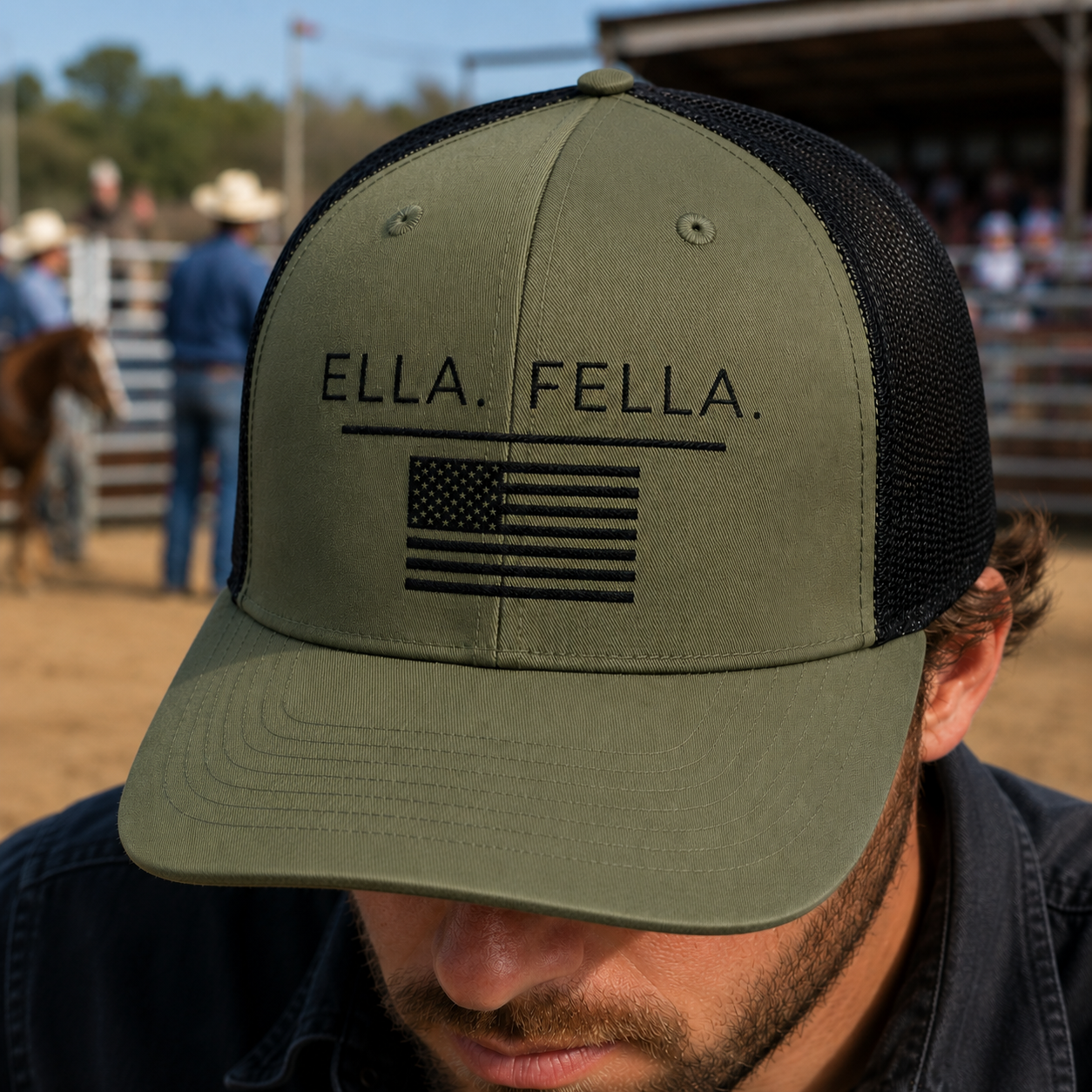 Ella Fella American Flag Trucker Hat, Embroidered Snapback Cap, Patriotic Mesh Hat, USA Hat for Men, Country Concert Hat