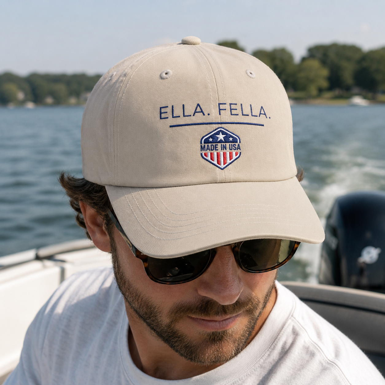 Ella Fella Embroidered Hat, Made in USA Cap, Patriotic Dad Hat, Men's Baseball Cap, Lake Life Hat, Boating Fishing Gift