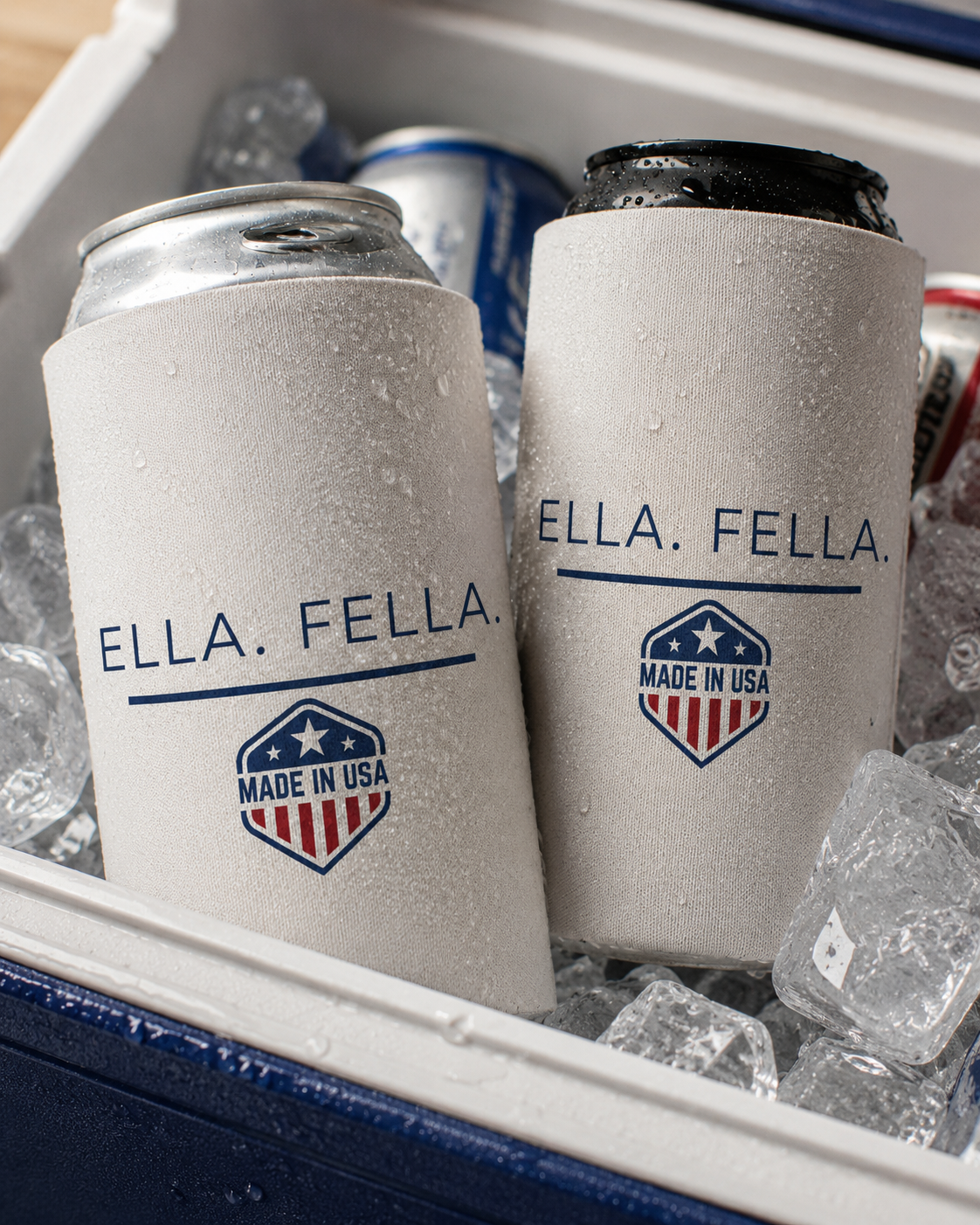 Ella Fella Can Cooler, Beer Can Sleeve, Made in USA Drink, Country Gift for Men, Patriotic Beverage Sleeve, Funny Gift for Him
