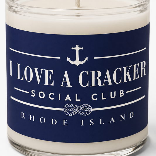 I Love a Cracker Social Club Candle | Funny Rhode Island Gift | Coastal New England Soy Candle | Ocean State Home Décor | RHORI
