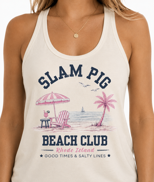 Slam Pig Beach Club Tank Top, Rhode Island Beach Shirt, Coastal Summer Natural Tank, RHORI Inspired Gift