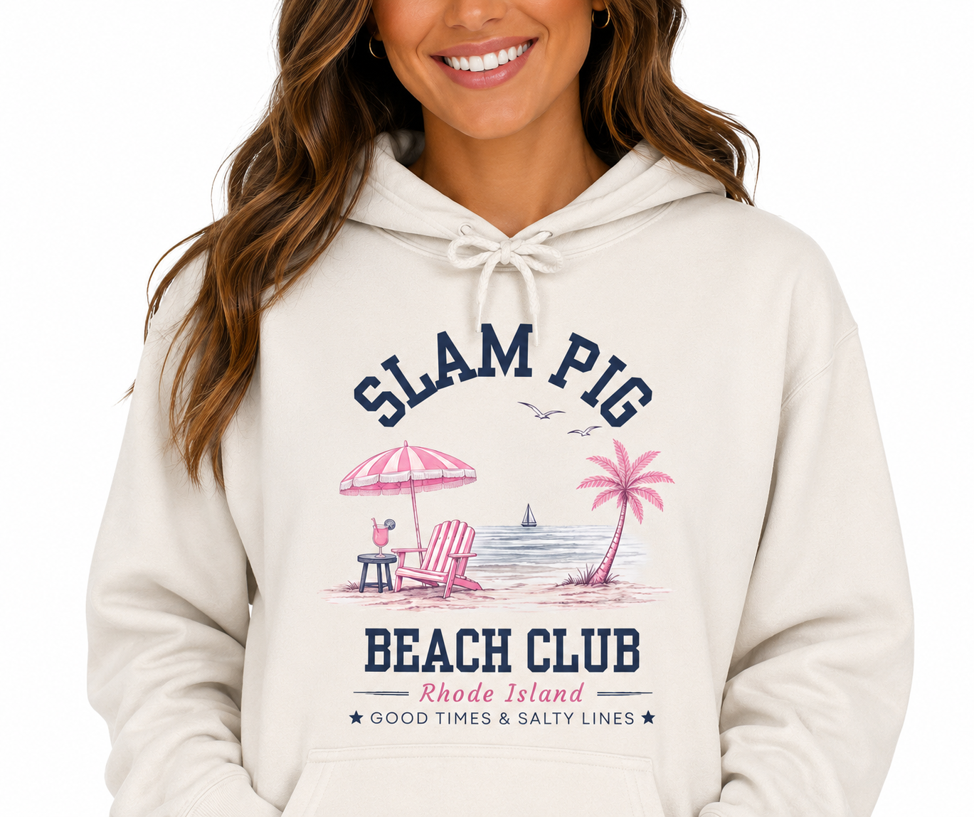 Slam Pig Beach Club Hoodie, Rhode Island Hoodie, Coastal Beach Sweatshirt, Preppy Beach Hoodie, Summer Vacation Gift, Unisex, RHORI