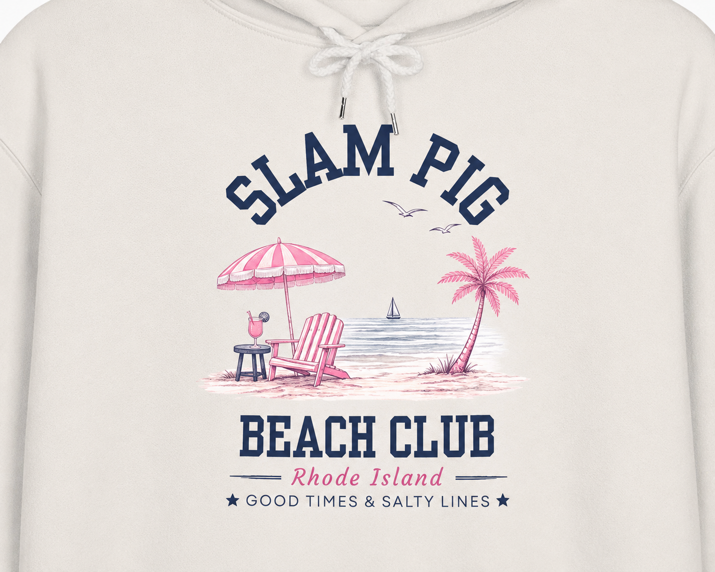 Slam Pig Beach Club Hoodie, Rhode Island Hoodie, Coastal Beach Sweatshirt, Preppy Beach Hoodie, Summer Vacation Gift, Unisex, RHORI