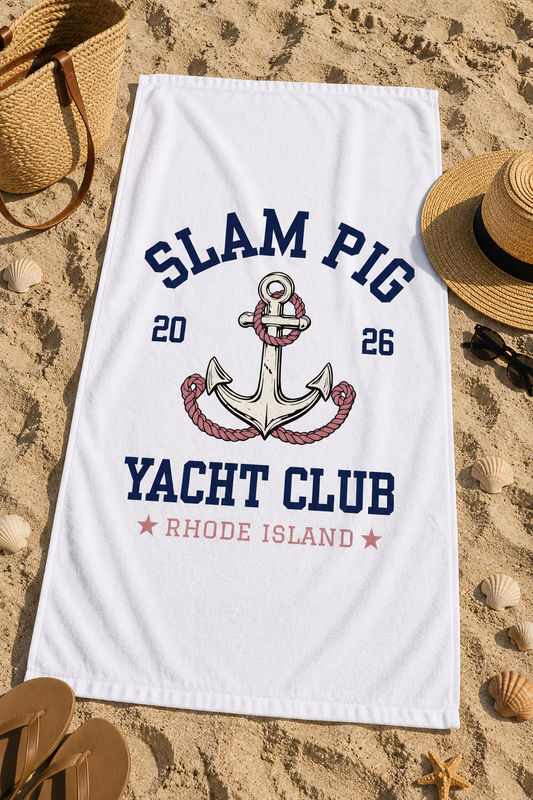 Slam Pig Yacht Club Towel, Rhode Island Yacht Club Towel, Coastal Pool Towel, Pink Navy Yacht Towel, Summer Vacation Gift, RHORI