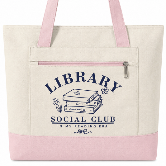 In My Reading Era, Library Social Club Canvas Tote Bag, Zippered Book Lover Gift for Readers | Back to School | Personalize it!