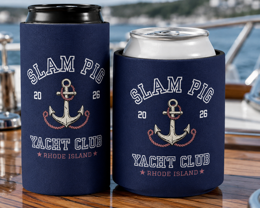 Slam Pig Yacht Club Can Cooler, Rhode Island Drink, Boat Lover Gift, Slim & Regular Can Cooler, Coastal Summer Gift, Two Sided Design