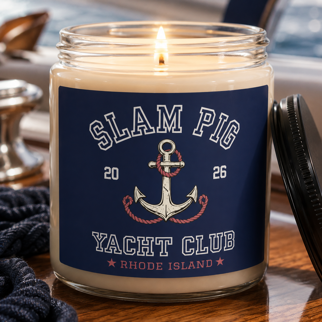 Slam Pig Yacht Club Candle, Rhode Island Coastal Candle, Nautical Home Decor, Beach House Candle, Boat Lover Gift, Summer Decor, RHORI