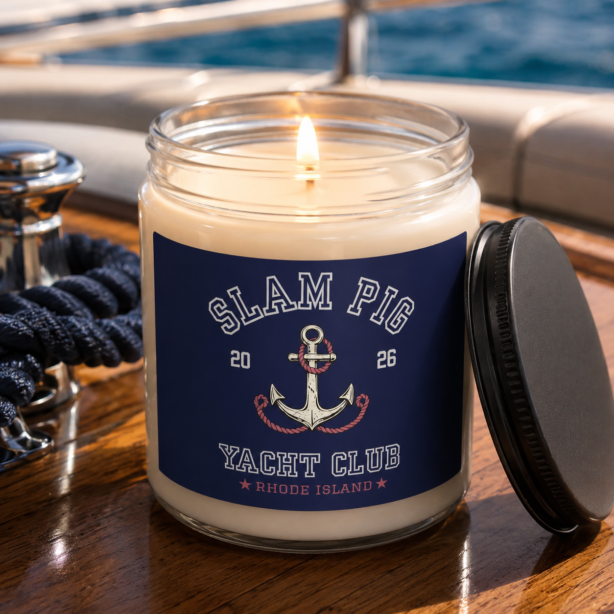 Slam Pig Yacht Club Candle, Rhode Island Coastal Candle, Nautical Home Decor, Beach House Candle, Boat Lover Gift, Summer Decor, RHORI