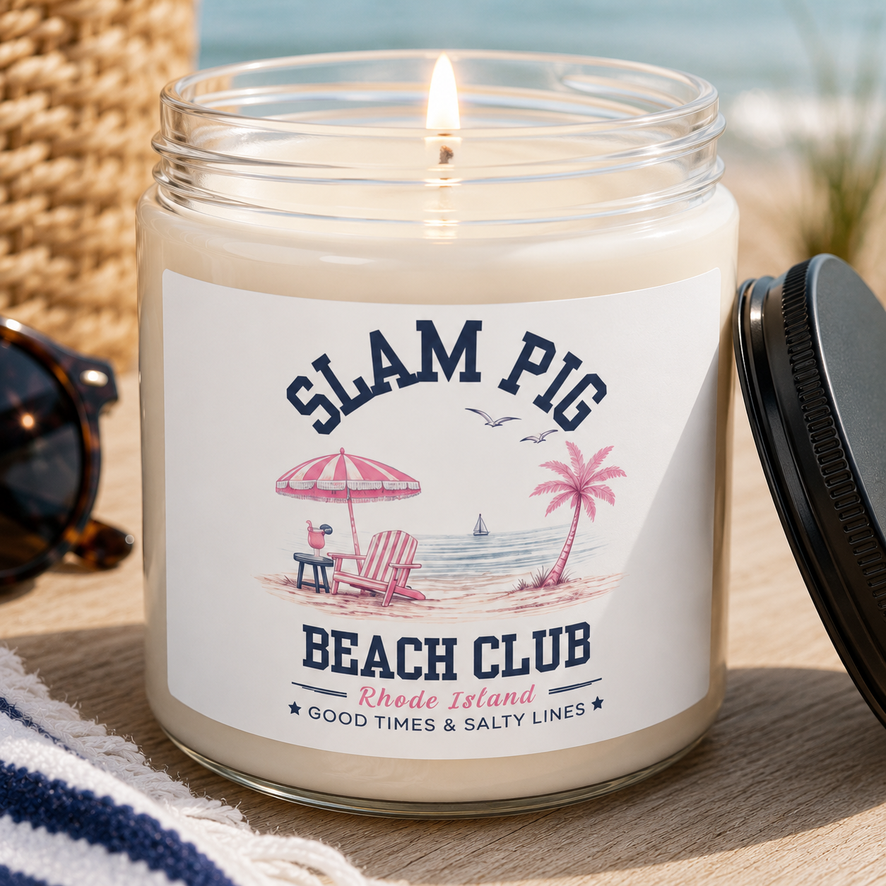 Slam Pig Beach Club Candle, Rhode Island Coastal Candle, Beach House Decor, Summer Soy Candle, Nautical Gift, Beach Lover Gift, RHORI